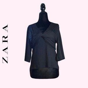 Zara Tie Back Black Short Sleeve Blouse